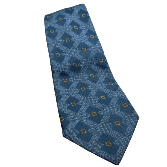 Vintage Tie Golden Clasp by Prince Consort Blue Gold Geometric Polyester 56"x4" - Picture 1 of 7
